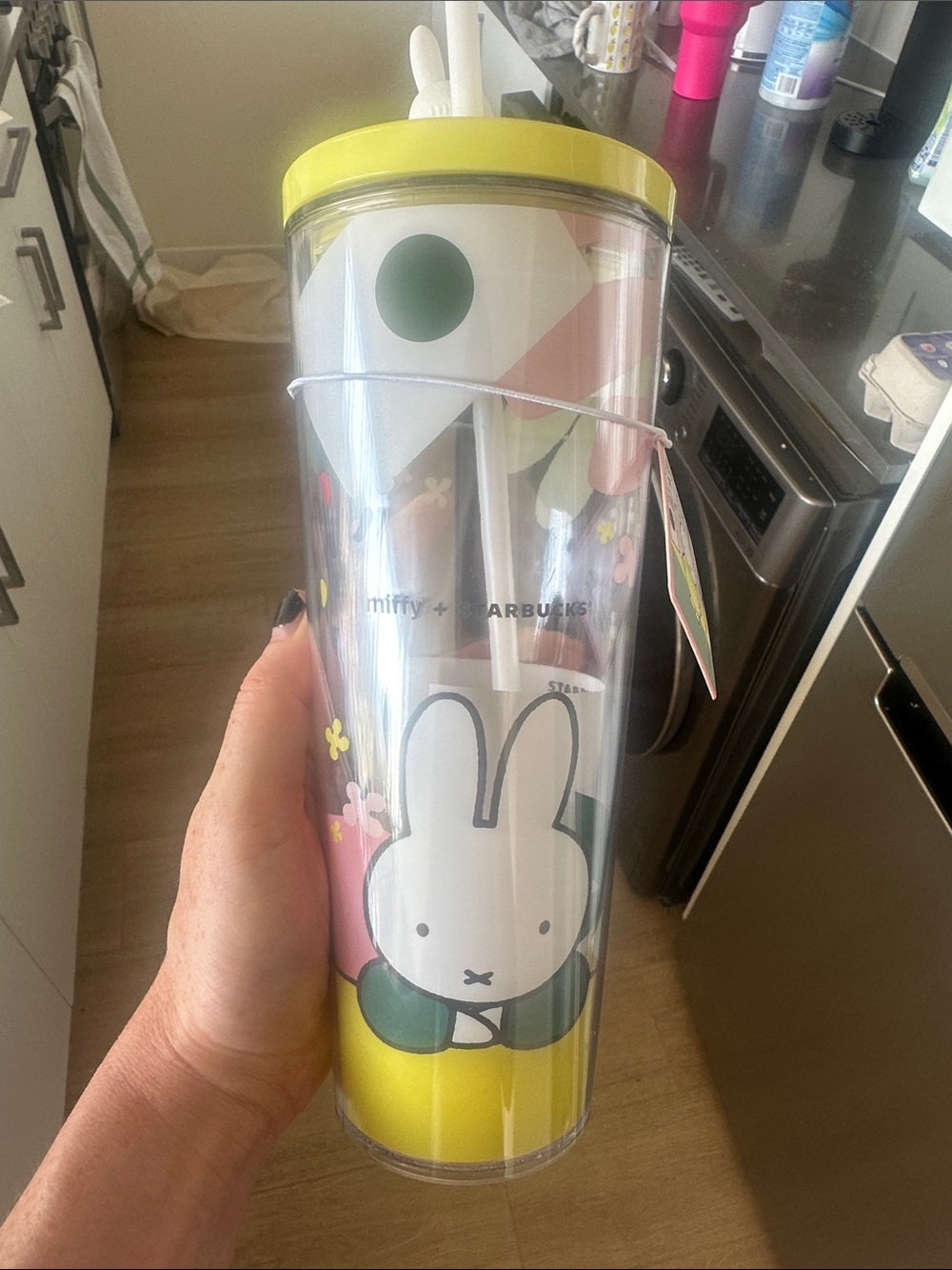 Starbucks Yellow & Pink Miffy Bunny Tumbler with Straw - Picture 1 of 5